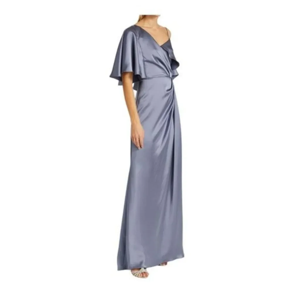 Amsale Asymmetric Ruffle Sleeve Gown Size 14 NWOT - Picture 9 of 11